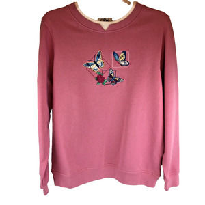 C & K designs NWT Pink Sweatshirt Embroidered with Butterflies& Rose Size Small